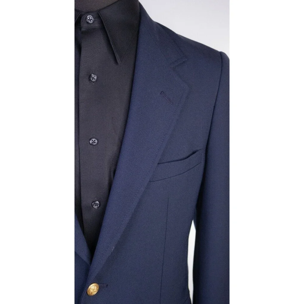 VTG Gant Blazer Sport Coat Sz 38R Navy Blue Gold 2-Buttons Jacket